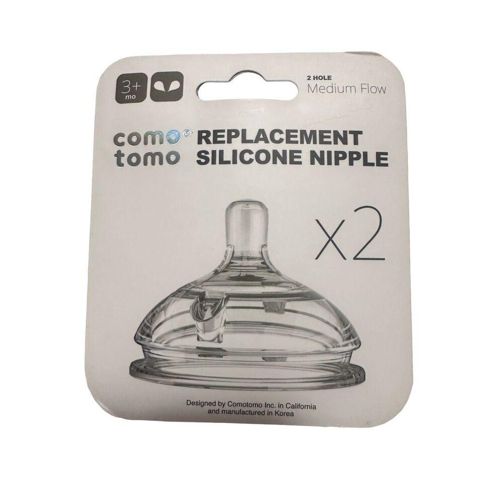 Comotomo Silicone Nipple replacement Medium flow baby bottle x2